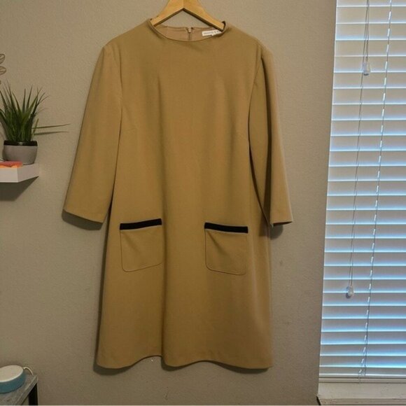 Preston & York Vicky Camel Crepe Shift Dress - Size 16 Minimalist Old Money - Picture 2 of 10